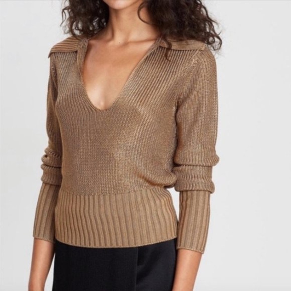 Theory Women’s Backcollar Roving Sweater Knit V Neck Pullover Business Casual